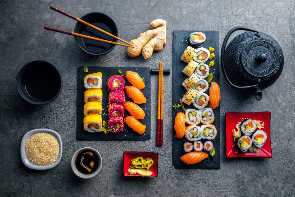 Sushi with side dishes
